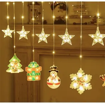 Vánoční dekorace LED barevný vánoční řetězový závěs s průhledným kabelem šest visících dekorací LED barva: Teplá bílá/Warm white