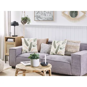 Povlečení Sada 2 rozptylových polštářů zelená a béžová, 45 x 45 cm vzor listí dekorativní polštáře odnímatelné potahy zapínání na zip moderní boho styl Beliani