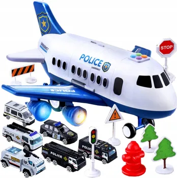 Velké policejní letadlo modré/bílé + 6 autíček