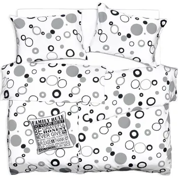 Povlečení SCANquilt povlečení SATÉN PLUS kruhy bíločernošedá 140 x 200/70 x 90 cm