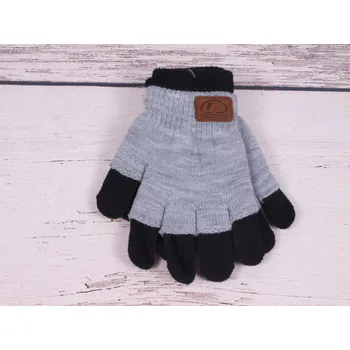 Rukavice Rukavice prstové YO R242 teplé dvojité šedé s černou velikost rukavic: 18 cm