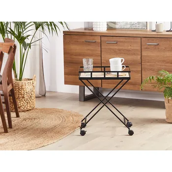 Servírovací stolek Kuchyňský servírovací vozík černá kovová konstrukce 56 cm na kolečkách vrchní deska ze světlého dřeva industriální rustikální moderní Beliani