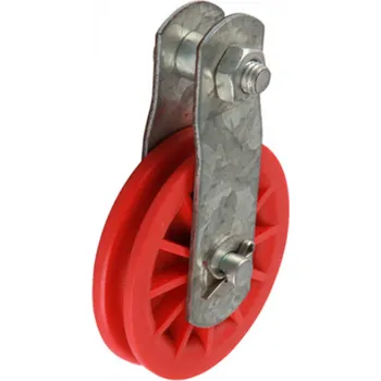 Jištění Kladka 90mm, nylonová s držákem a jistícím šroubem k zavěšení