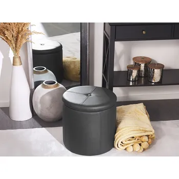 Taburet Puf černý 40 x 38 cm ekologická kůže s úložným prostorem Beliani