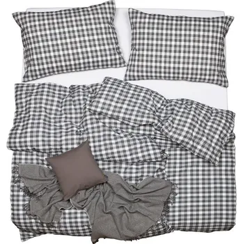 Povlečení SCANquilt povlečení KREP káro bílošedá 140 x 200/70 x 90 cm
