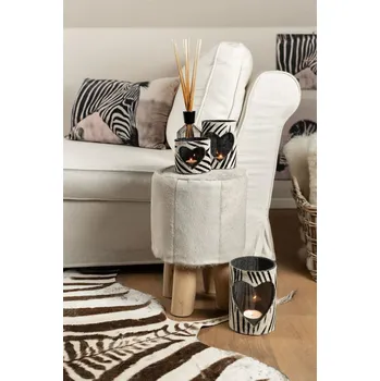 Svícen Svícen se srdcem zdobený kůží se vzorem Zebra - 14,5*14,5*20,5cm