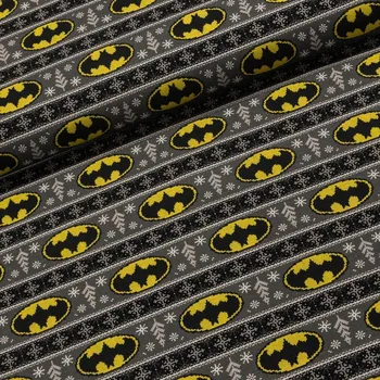 Bavlněný úplet TEPLÁKOVINA 8889154 BATMAN vánoce, žluto-šedá, š.180cm (látka v metráži)