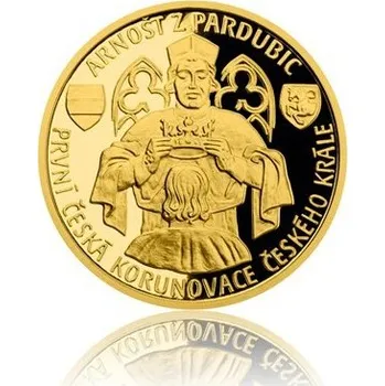 Česká mincovna Zlatá čtvrtuncová mince Arnošt z Pardubic - první česká korunovace českého krále proof 7.78 g
