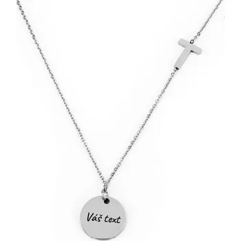 Řetízek Řetízek s kulatým přívěskem a písmenem T s gravírováním - Stříbrná barva