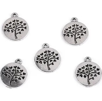 Přívěsek Kovový přívěsek / taháček na zip strom života Ø10 mm, barva platina