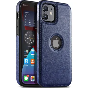 Pouzdro na mobilní telefon Kožený obal s výřezem pro logo iPhone 14 PRO MAX Barva: Tmavě modrá