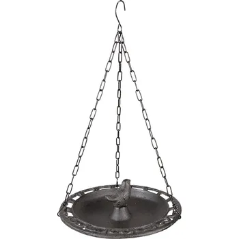 Krmítko pro ptáka Hnědé závěsné litinové pítko/ krmítko pro ptáčky - Ø 23*8/36 cm