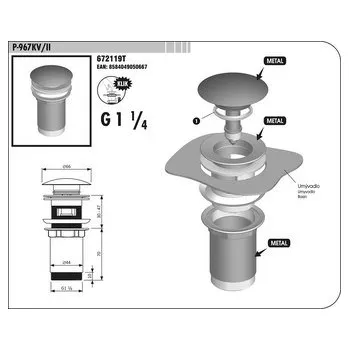 Ventil Ventil dřezový vypouštěcí KLIK 1 1/4´´ P-967KV/II SAM