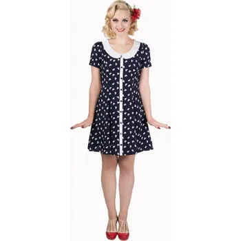 Dámské šaty Dámské šaty Rockabilly Retro Pin Up Banned Heart All Over Dress - velikost S