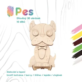 Dřevěná hračka Pes - Dřevěná 3D omalovánka