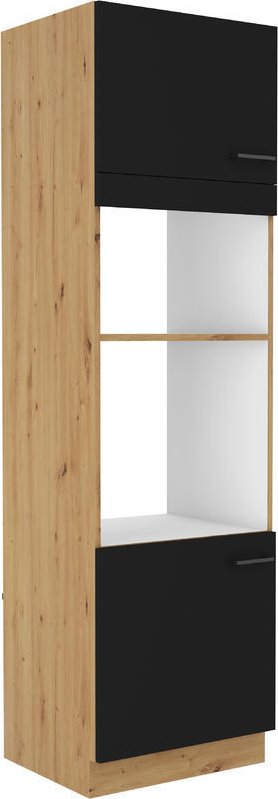 Vysoká potravinová skříň na troubu a mikrovlnku MODENA dub artisan černý mat 60 DPM-210 2F