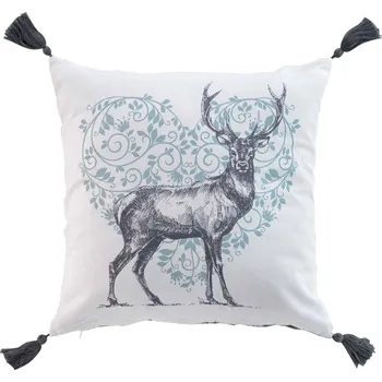 Dekorativní polštářek Douceur d'intérieur Dekorační polštář s třásněmi a potiskem, 40 x 40 cm, bavlna