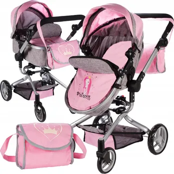 MalPlay Kombinovaný kočárek 2v1, růžový/šedý s princeznou