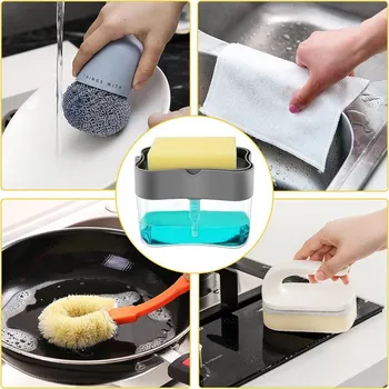 Dávkovač na saponát s houbičkou - šedý