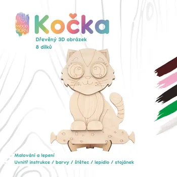 Dřevěná hračka WoodBorn Kočka - Dřevěná 3D omalovánka