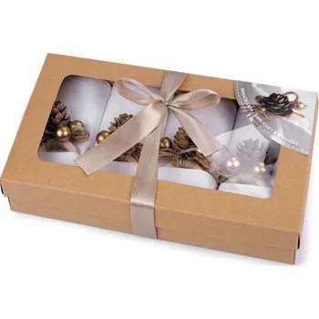 Papírový ubrousek Stoklasa Vánoční sada ubrousky a kroužky s perlami a šiškou zlatá 4 ks