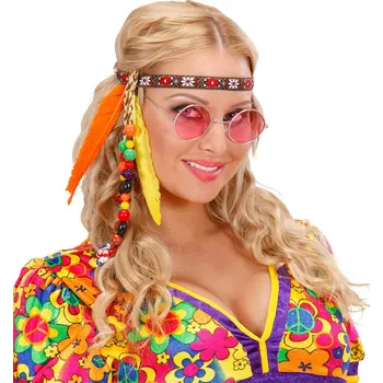 Karnevalový doplněk Widmann Stuha s korálky a peříčky hippie 