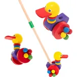 Dřevěná jezdící kachna na tyči barevná