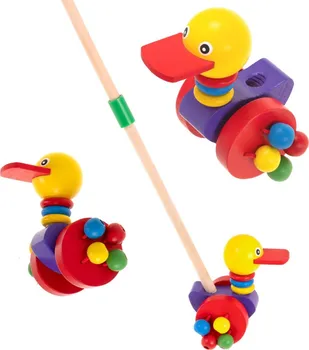 Dřevěná hračka Dřevěná jezdící kachna na tyči barevná