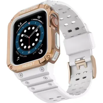 Příslušenství k chytrým hodinkám Silikonový řemínek s tvrzeným krytem pro Apple Watch 42/44/45mm Barva: Bílá/bronzová