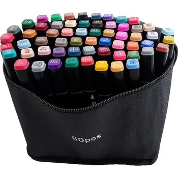 60pcs Oboustranné lihové fixy v pouzdře 60 ks