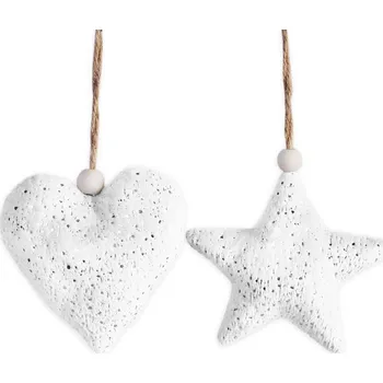 Vánoční dekorace Srdce/hvězda závěs textil 8cm bílá (549249)