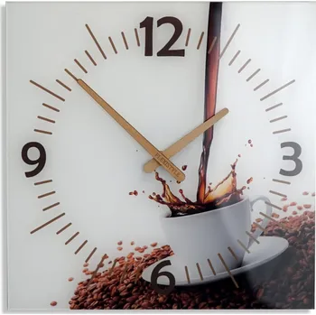 Hodiny Kuchyňské hodiny s dřevěnými ručičkami se šálkem kávy