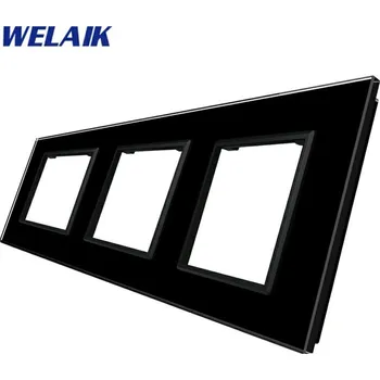 Elektrická zásuvka WELAIK rámeček na 3 zásuvky skleněný - černý