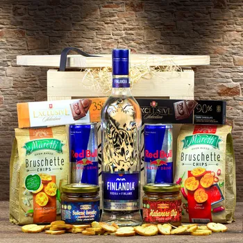 Dárkový potravinový koš Bedna s Vodka Finlandia