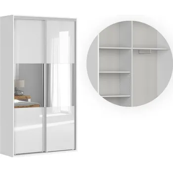 Šatní skříň FLEX šatní skříň 120/1, bílá/bílý lesk/zrcadlo