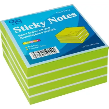 Samolepící bloček Bloček samolepící 75x75mm zeleno-bílý neon 400 listů Auro