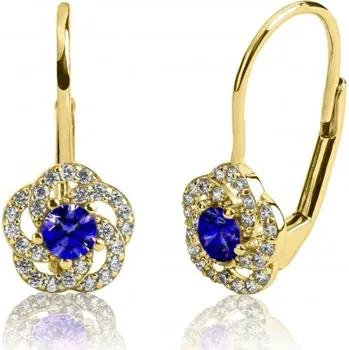 Náušnice Půvabné zlaté náušnice Florie osazené zirkony Materiál šperku: Žluté zlato, Barevné varianty kamenů: Modrý zirkon