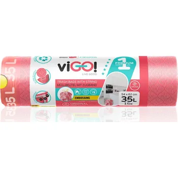 Pytle na odpadky Vigo pytle na odpadky zatahovací, 35 l, 54x62 cm, LDPE,s vůní jahod, 15 ks, 26 µm