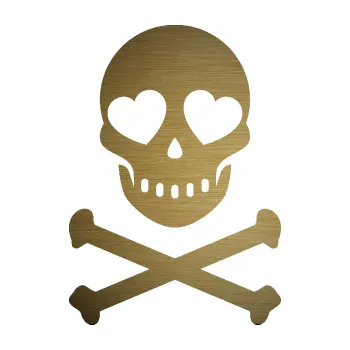 Samolepicí dekorace na vozidlo Lebka 054 zkřížené hnáty (64 - škrábaný kov zlatý) SAMOLEPKA NA AUTO, NÁLEPKA, FÓLIE, POLEP, TUNING, VLASTNÍ TEXT, TISK, AUTOSAMOLEPKY.cz, POLEPY, OBRÁZEK, LOGO, 3D STICKERS