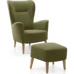 Křeslo ušák s podnožkou Next | FUNKČNÍ LÁTKA | olivová 38 | nohy buk | AKCE