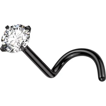 Piercing Zahnutý piercing do nosu z titanu - čirý zirkon, různé barvy, 0,8 mm - Barva: Černá