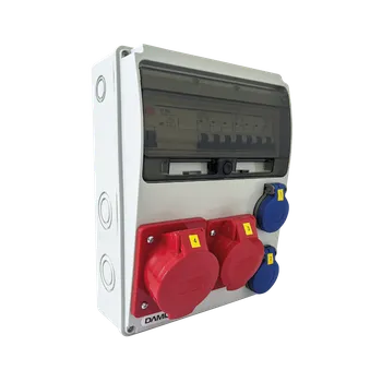 Rozvaděč Zásuvková skříň 11M 16A 5p, 32A 5p, 2x230V - 11 modulů s jističi a chráničem - 6kA