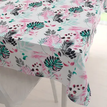 ubrus Bavlněný obdélníkový ubrus Sandra SA-413 Růžové a zelené tropické listy na bílém 100x140 cm