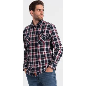 Pánská košile Ombre Clothing Pánská košile s dlouhým rukávem Ilihorn navy-červená L OM-SHCS-0137