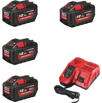MILWAUKEE Sada akumulátorů a nabíječky M18 HDNHNRG-124, 4 x 12.0Ah