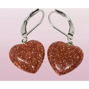 Náušnice Zlatý avanturín – náušnice ve tvaru srdce 1,5 cm s chirurgickou ocelí