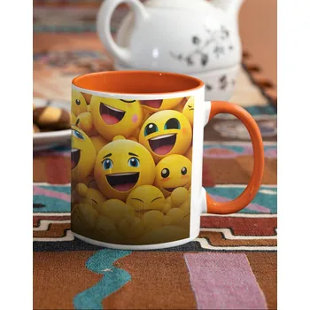 Keramický hrnek se smajlíky 5, Barva Oranžová, Velikost 330 ml, Canvas Keramický hrnek s barevným uchem Bezvatriko.cz 2491