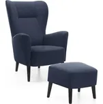 Křeslo ušák s podnožkou Next | FUNKČNÍ LÁTKA | tmavě modrá 79 | černé nohy | AKCE