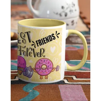 Keramický hrnek Best friends forever, Barva Žlutá, Velikost 330 ml, Canvas Keramický hrnek s barevným uchem Bezvatriko.cz 2511