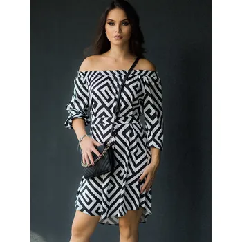 Elegantní dámská tunika k leginám bílo-černá VS-DB 1913, VELIKOST 2XL/3XL